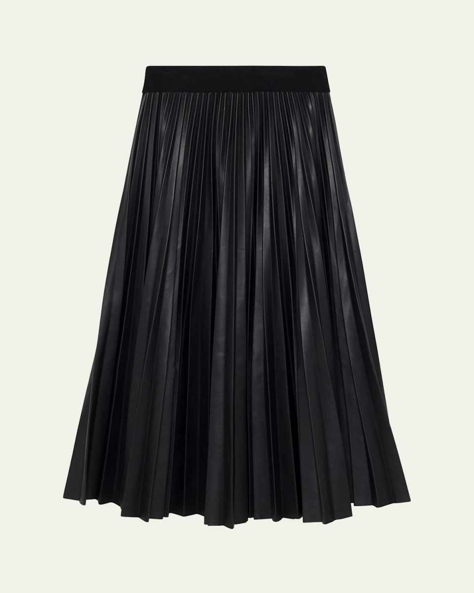 Kezia Pleated Vegan Leather Midi Skirt